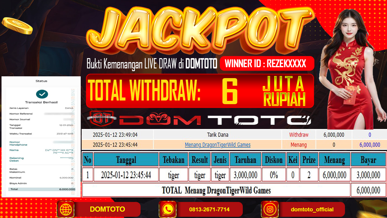 JACKPOT LIVE DRAW DRAGON WILD TIGER 12 JANUARI 2025